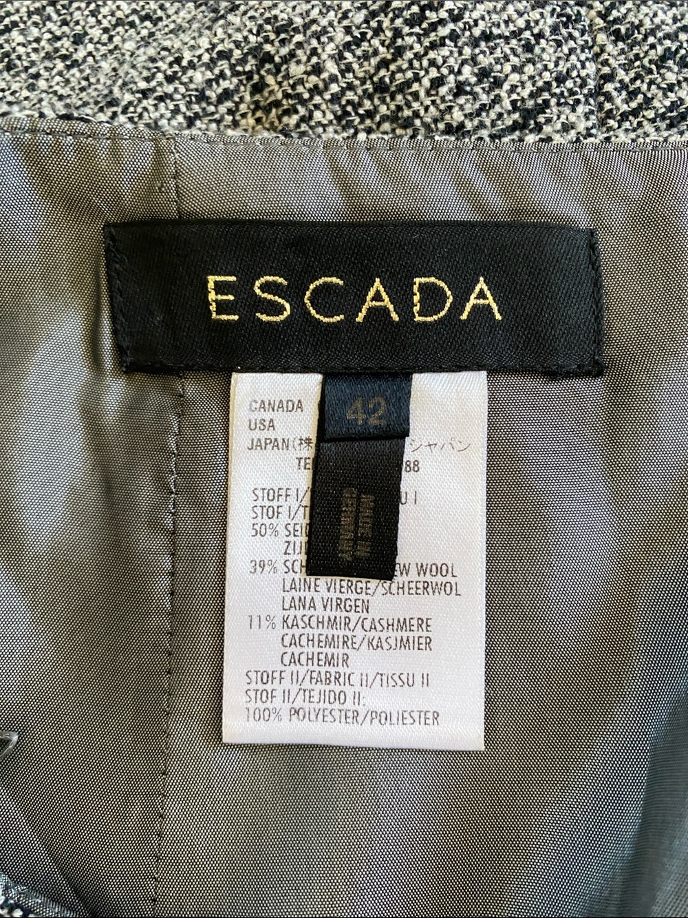 Escada Women's Gray Tweed Silk Wool Cashmere Skirt with Ruffle Hem Size 42 - Picture 5 of 10